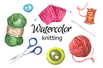 Knitting watercolor clip art