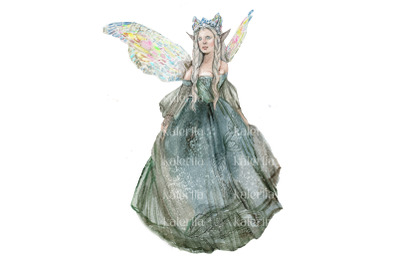 Fairytale Princess Fairy in Green Dress - Magic Kids Illustration in C