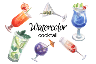 Watercolor cocktail clip art