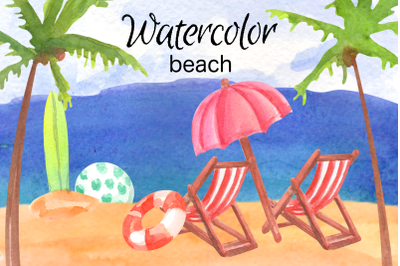 Watercolor beach clip art