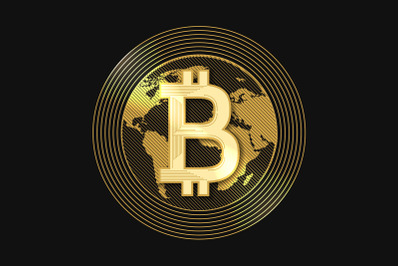 Golden Bitcoin Cryptocurrency Illustration Isolated on Black
