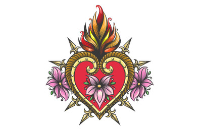 Sacred Heart Symbol Colorful Tattoo isolated on white