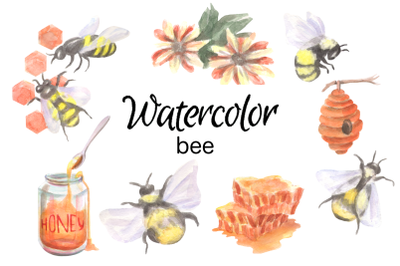 Bee watercolor clipart