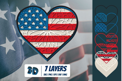 3D Patriotic Heart SVG