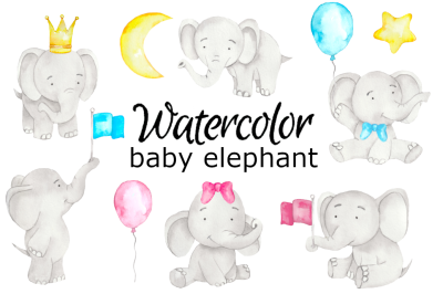 Baby elephant watercolor clipart