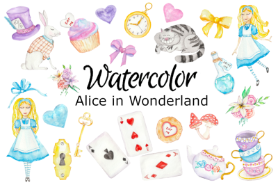 Alice wonderland watercolor clipart