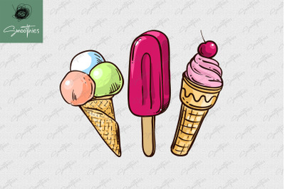 Ice Cream Cone Scoop Cherry Summer PNG