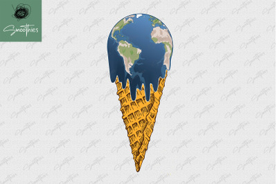 Ice Cream Cone World Melt Earth Day PNG