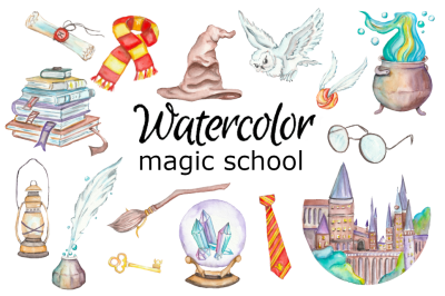 Magic school watercolor clipart