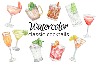 Classic cocktails watercolor clipart