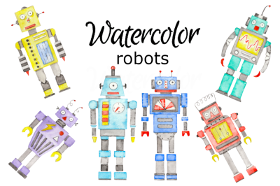 Robots watercolor clipart