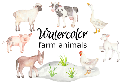 Farm animals watercolor clipart