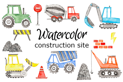 Construction site watercolor clipart