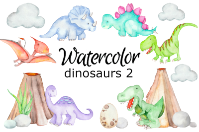 Dinosaurs set 2 watercolor clipart