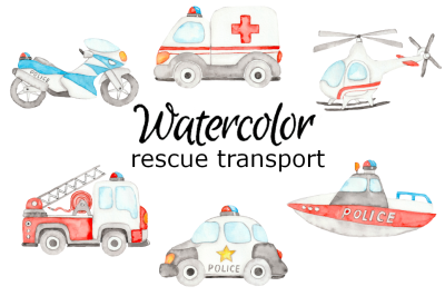 Rescue vehicles watercolor clipart