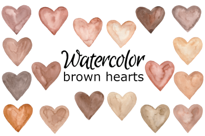 Brown hearts watercolor clipart