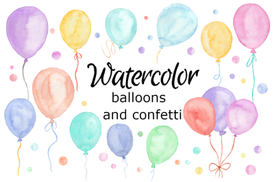 Watercolor balloons confetti clipart