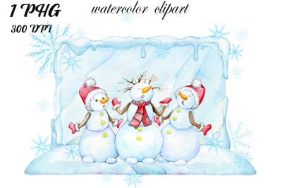 Snowman Watercolor Winter Scene PNG, Winter Sublimaton Designs Downloa