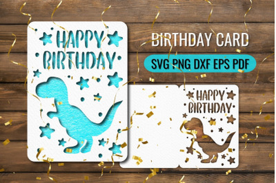 Dinosaur Birthday Card Papercut SVG