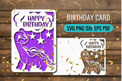 Dinosaur Birthday Card Papercut SVG