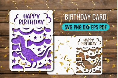 Dinosaur Birthday Card Papercut SVG