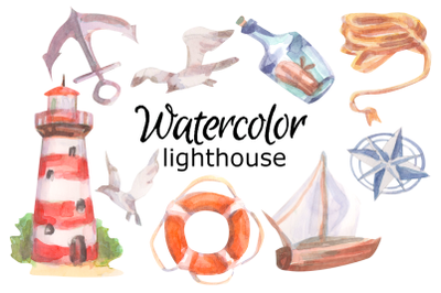 Lighthouse watercolor clipart