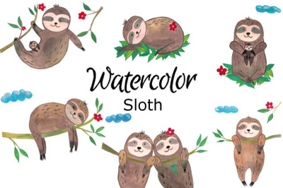 Sloth watercolor clip art