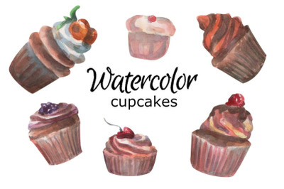 Cupcakes watercolor clip art