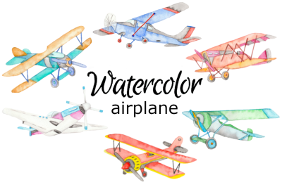 Watercolor airplane clipart