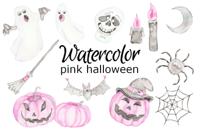 Watercolor pink Halloween clipart