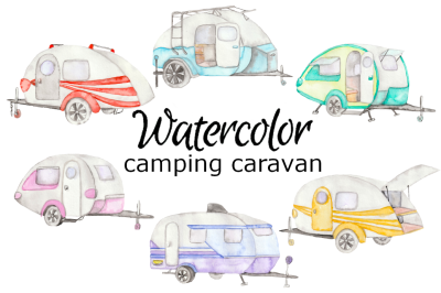 Caravan Camping Watercolor Clipart