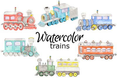 Watercolor trains clipart