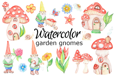 Garden gnomes watercolor clipart