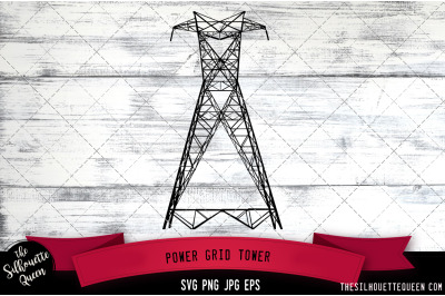 Power Grid Tower Silhouette Vector