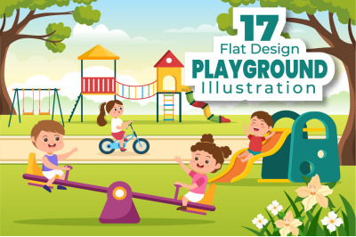 17 Children Playground Cartoon Illustration