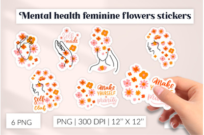 Woman mental health flowers stickers. Feminine mental health