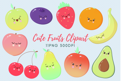 Kawaii Fruits Clipart Illustration