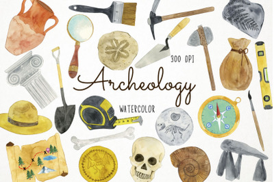 Watercolor Archeology Clipart, History Clipart, Ancient Clipart, Stone