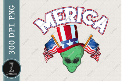 Alien Us UFO American Flag 4th Of July