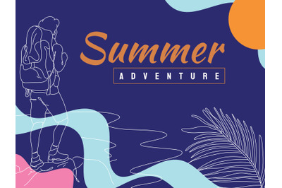 Summer Adventure Flat Illustration abstract background line art