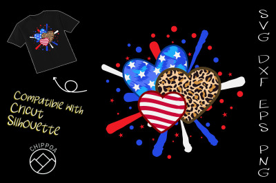 Leopard American Flag Hearts 4th of July