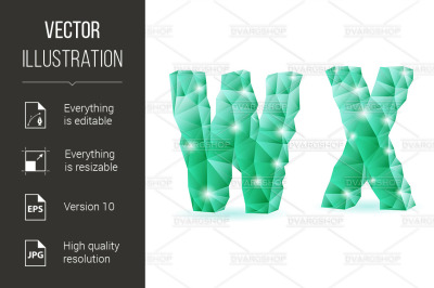 Emerald green polygonal font