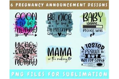 Pregnancy Announcement Sublimation Designs Bundle, 6 PNG Files