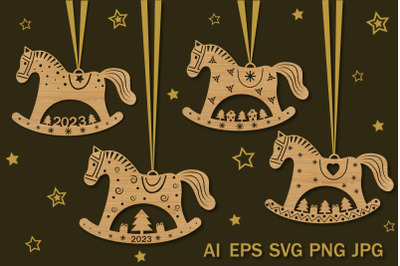 Wooden Christmas Horse, pendant on the Christmas tree SVG