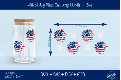 4th of July Glass Can wrap. Patriotic American sunflower Beer Can Glas