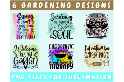 Gardening Sublimation Designs Bundle, 6 Gardening PNG Files