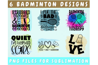 Badminton Sublimation Designs Bundle, 6 Badminton PNG Files