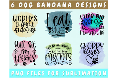 Dog Bandana Sublimation Designs Bundle, 6 Dog Bandana PNG Files