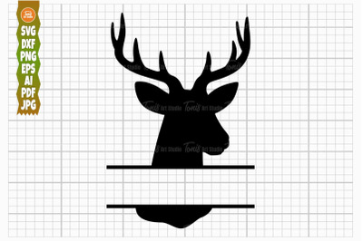Deer Split Monogram SVG, Deer Head Svg, Hunting Svg, Deer Silhouette S