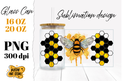 Honeycomb &amp; Bee Glass Can Sublimation Design